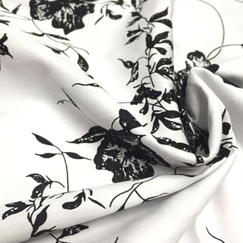 100x135cm Klassiske Blomstrende Hvid Sort Rose Blomster Trykt Bomuld, Spandex Stof Til DIY Syning Clohting Dressing