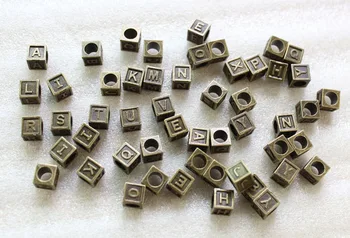 104PCS Antiqued bronze alfabet bogstav cube perler w/store hul #23485