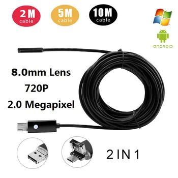 10M 720P 2MP 6LED 8MM Mini-USB-Android Inspektion Endoskop Kamera under vandet Endoscopio Rør Micro Kamera Til Windows Android