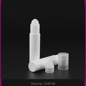 10ML Hvid Plast Roll on Flaske med Glas Perle Metal Stål Perle, øjencreme flaske, Kosmetik Prøve Emballage,50 Stykker/Masse