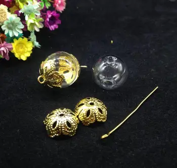 10stk 16mm dobbelt hul rund kugle glas globe boble blomst perler cap sæt hætteglasset vedhæng glas flaske dække dome resultater