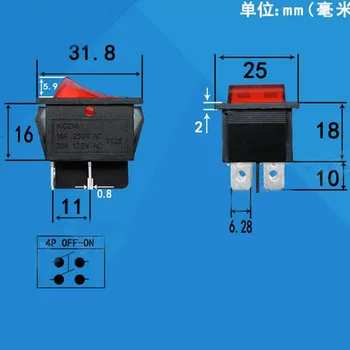 10stk 7KC-0002 rocker switch kobber pin-switch 4 ben 2 positioner skifte med LED lys 25*31.8*28.7 mm