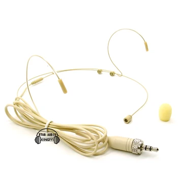 10stk Beige Gevind-Lås 3,5 mm Stereo Plug HeadWorn Dobbelt Ørekrog Headset Mikrofon Hoved-Monteret Mikrofon For Trådløse System