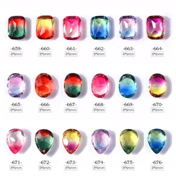 10stk gennemsigtig farverige glimmer nailart glas rhinestones rektangel/ovale/drop form nail art lyse boret nail art krystal