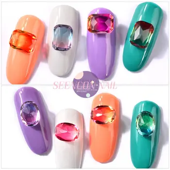 10stk gennemsigtig farverige glimmer nailart glas rhinestones rektangel/ovale/drop form nail art lyse boret nail art krystal