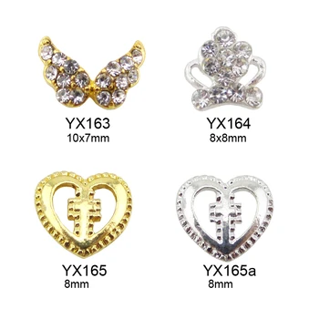 10stk Hjerte guld metal søm, nitter wing design rhinestones crown 3d nail art charms forsyninger YX163