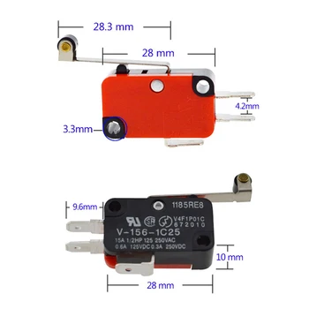 10stk Holdbar Micro Switch-grænseafbryderen Lang Hængsel Roller Momentan SPDT Snap Handling Mayitr 15A, V-156-1C25