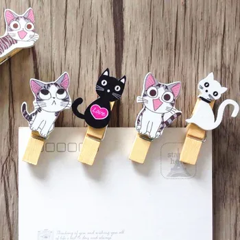 10stk Japansk kat træ-klip med hamp reb Mini dejlig Mad klip Kawaii træ, papir klip til taske Studerende' DIY værktøjer