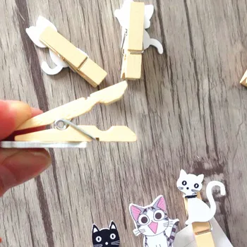 10stk Japansk kat træ-klip med hamp reb Mini dejlig Mad klip Kawaii træ, papir klip til taske Studerende' DIY værktøjer