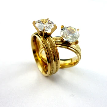 10stk Kvinder Mode Gold Classic Engagement, Jubilæum, Bryllup Ring Cubic Zirconia Rustfrit Stål Ringe Kvindelige Smykker LR388