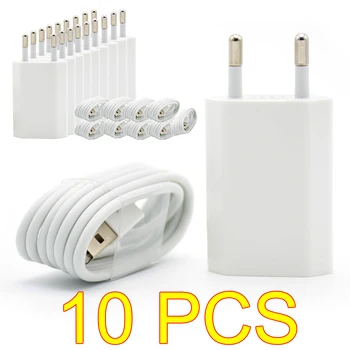 10STK/Masse EU Stik Hvid Farve Væggen USB-Oplader Til iPhone 8 Pin Opladning Kabel + Oplader Adapter Til Apple iPhone 6 7 Plus 5S 5