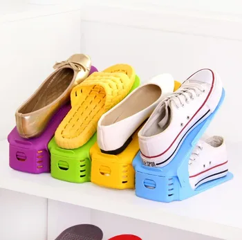 10stk/masse Multifunktionelle plastik finish storage rack kort dobbelt lag sko bøjle farver tilfældige gratis fragt