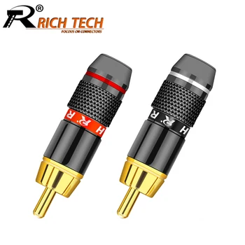 10stk/masse RCA-Stik Forgyldt Wire Stik 6mm Kabel-RCA-hanstik Professionel Højttaler Audio Adapter 5 Par Rød+Sort
