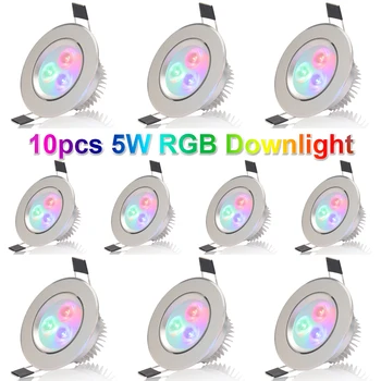 10stk/masse RGB Downlight 5W LED Loft Ned Lys Forsænket LED RGB Downlight AC85-265V Gratis fragt