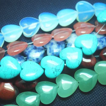 10stk naturlige semi ædle sten hjerte form af perler, tilbehør størrelsen 20mm turquoisee steg quartza sort onyx opal sodalite