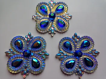 10stk Nye mode stil dybe blå/klar AB farve sy på rhinestones flatback blomst 49*49mm 2 huller krystal perle sten
