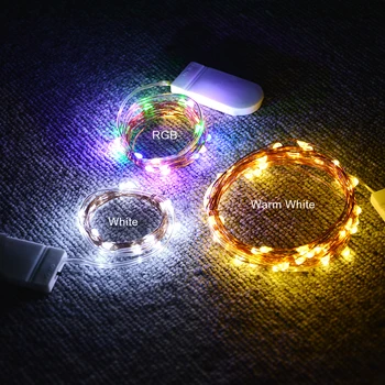 10X Micro Wire LED String Fe Lys 2M 20 Lysdioder CR2032 Knap Batteri Drevet LED julelys Bryllup fest Dekoration