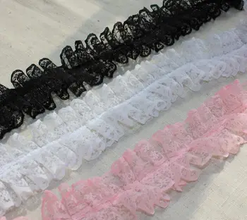 10yards/masse 4cm bred sort/pink/hvid flæsekanter blonder lace lace trimning udsmykning diy håndlavet tilbehør