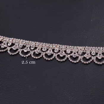 10yards Udsøgt crown design rejste guld krystal tøjet rhinestone trim applikation til bryllup kjole bælte bånd dekoration HF-3268