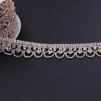 10yards Udsøgt crown design rejste guld krystal tøjet rhinestone trim applikation til bryllup kjole bælte bånd dekoration HF-3268