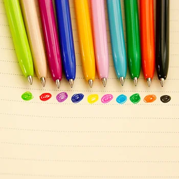 12 stk/Masse Regnbuens farver Gel blæk pen Slank krop Klik på type kuglepenne Canetas escolar kontorartikler, materiale skole 6248