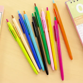 12 stk/Masse Regnbuens farver Gel blæk pen Slank krop Klik på type kuglepenne Canetas escolar kontorartikler, materiale skole 6248
