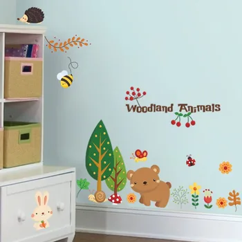 1221^ Skov dyr tegnefilm børn i børnehave rummet ikke-giftige wall stickers hjem indretning, DIY tapet kunst decals