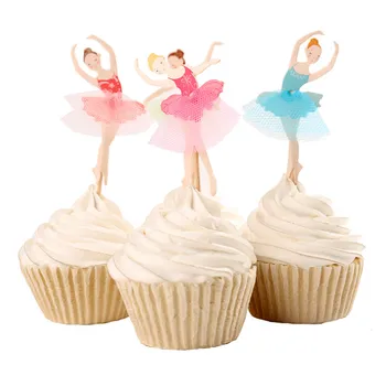 12pcs Ballet Girl Kage Toppers Papir Indsætte Rækker Banner for cupcake Wrapper Bagning Cup Bryllup Fødselsdag Tea Party Dekoration-B