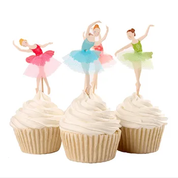 12pcs Ballet Girl Kage Toppers Papir Indsætte Rækker Banner for cupcake Wrapper Bagning Cup Bryllup Fødselsdag Tea Party Dekoration-B