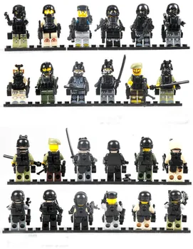 12PCS LegoINGlys Militære Terrorangreb City Politi Swat Team Hær soldater, Våben, Kanoner Helte Verdenskrig WW2 Tal Blokke