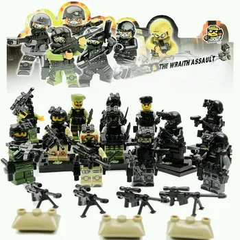 12PCS LegoINGlys Militære Terrorangreb City Politi Swat Team Hær soldater, Våben, Kanoner Helte Verdenskrig WW2 Tal Blokke