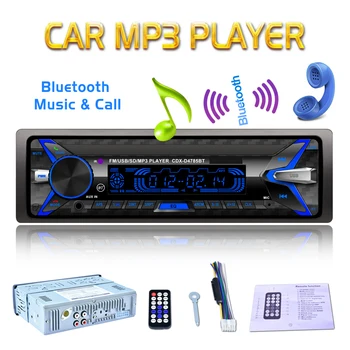 12V 1 Din Bluetooth Car Radio Audio Stereo MP3-Afspiller, 7 Farve Lys Foran Aftagelig Panel Understøtter SD / FM / AUX / USB