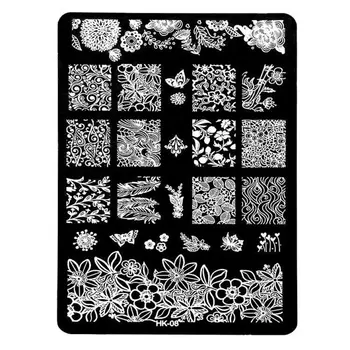 14.5*9,5 cm Stamping Nail Art-Billede Plade Design Rektangel XL Stencil metal blonder blomster mønstre manicure skabelon stencil HK08