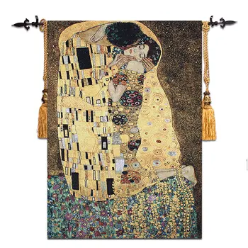 140*240cm Store Vægtæpper Stof Gobelin Aubusson Hængende Vægtæpper bryllupsgave Gustav Klimt - Kys tapiz middelalderlige