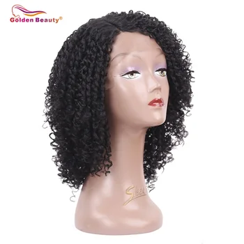 14inch Kinky Curly Lace Front Wig Syntetiske Varme Resiatant Kort Hår Paryk Side en Del Gyldne Skønhed