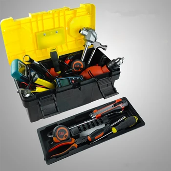 14Inch Multi-Funktion Stor lagringskapacitet Værktøjskasse ABS Plast Transportabel Værktøjskasse Reparation Værktøjer Kasse med Håndtag