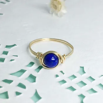 14kt Ring 2stk Håndlavede naturlige Lapis lazuli Wire Indpakket Minimalistisk ring,ikke falmer ring til pige smykker Brudepige Gave