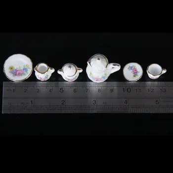 15 Stykke Miniature Dukkehus Porcelæn Porcelæn Te Sæt Porcelæn Krus Plade med Blomstret Mønster