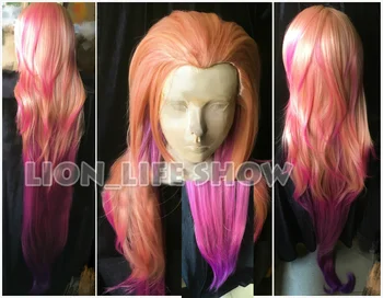 150cm LOL Zoe Aspekt af Twilight orange pink lilla Blandede farver Cosplay fuld paryk Ny Helt Gradient Syntetisk hår
