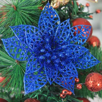 15Pc Glitter Kunstige Jul Blomst Christmas Tree Dekoration til Hjemmet Noel Natal bryllupsfest Nye År Xmas Udsmykning,JW