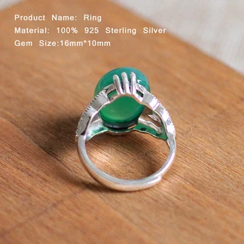 16*10mm Naturlig Grøn Agat 3 Farver Ædelsten Ring Med Sten 925 Sterling Sølv Ring For Kvinder Parti Fine Smykker SR06