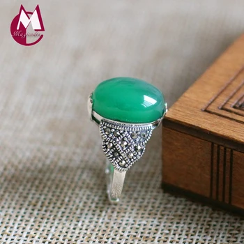 16*10mm Naturlig Grøn Agat 3 Farver Ædelsten Ring Med Sten 925 Sterling Sølv Ring For Kvinder Parti Fine Smykker SR06