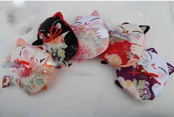 16 stykker Japansk stil Lucky cat mønt mønt punge tasker Nul Tegnebog Japansk kimono stof