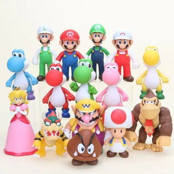 16styles 8-15cm Super Mario Bros Figur Bowser og Koopa), Yoshi Luigi Mario Mushroom Fersken PVC Super Mario Tal Legetøj