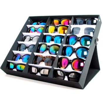 18 Solbriller, Briller Detail Butik Display Stå opbevaringsboks Tilfælde Skuffe Sorte Solbriller Øje slid Vise Skuffe Tilfælde Stå hot salg