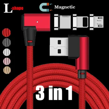 1M/2M/3M Magnetiske L Bøje Albuen Micro/Type-C/IOS/3-i-1 Adapter Oplader, datakabel Til Samsung S8 S7 S6 Til iPhone 8 7 6 5 Masse