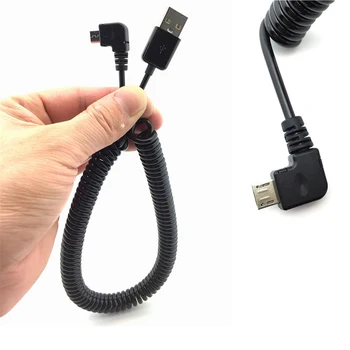 1m 3m Mikro-USB-90 Graders Vinklet til USB 2.0 Mandlige Foråret Sammenrullet Udtrækkelig Strække Data Sync Opladning Opladning Kabel Ledning Sort