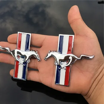 1pair Høj kvalitet 3D-Metal Hvede Mustang logo Køre Hest bil emblem Fender Side badge Mærkat Auto styling
