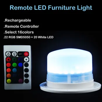 1pc*batteridrevet Runde Funiture i farverne flerfarvet RGB led lys med fjernbetjeningen under bordet led lys
