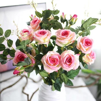 1pc/meget Elegant 3 hoveder Kunstig Blomst Rose Fløjl Til Blomst Arrangement Hjem og Kontor Dekoration Bryllup Gratis Fragt